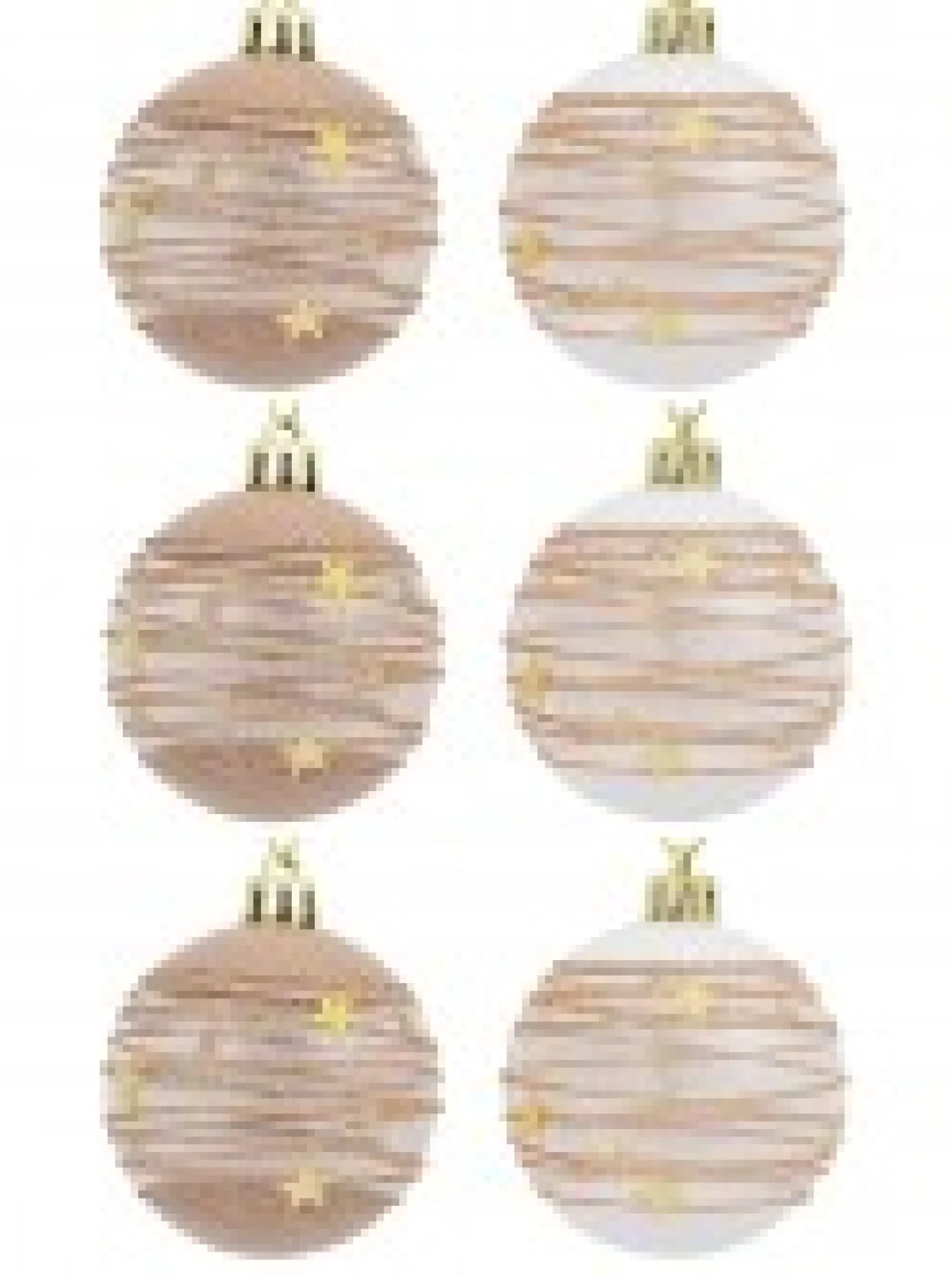 Clearance Christmas Warehouse Taupe, White & Clear Baubles With Gold Stars & Glitter Lines - 6 X 60Mm