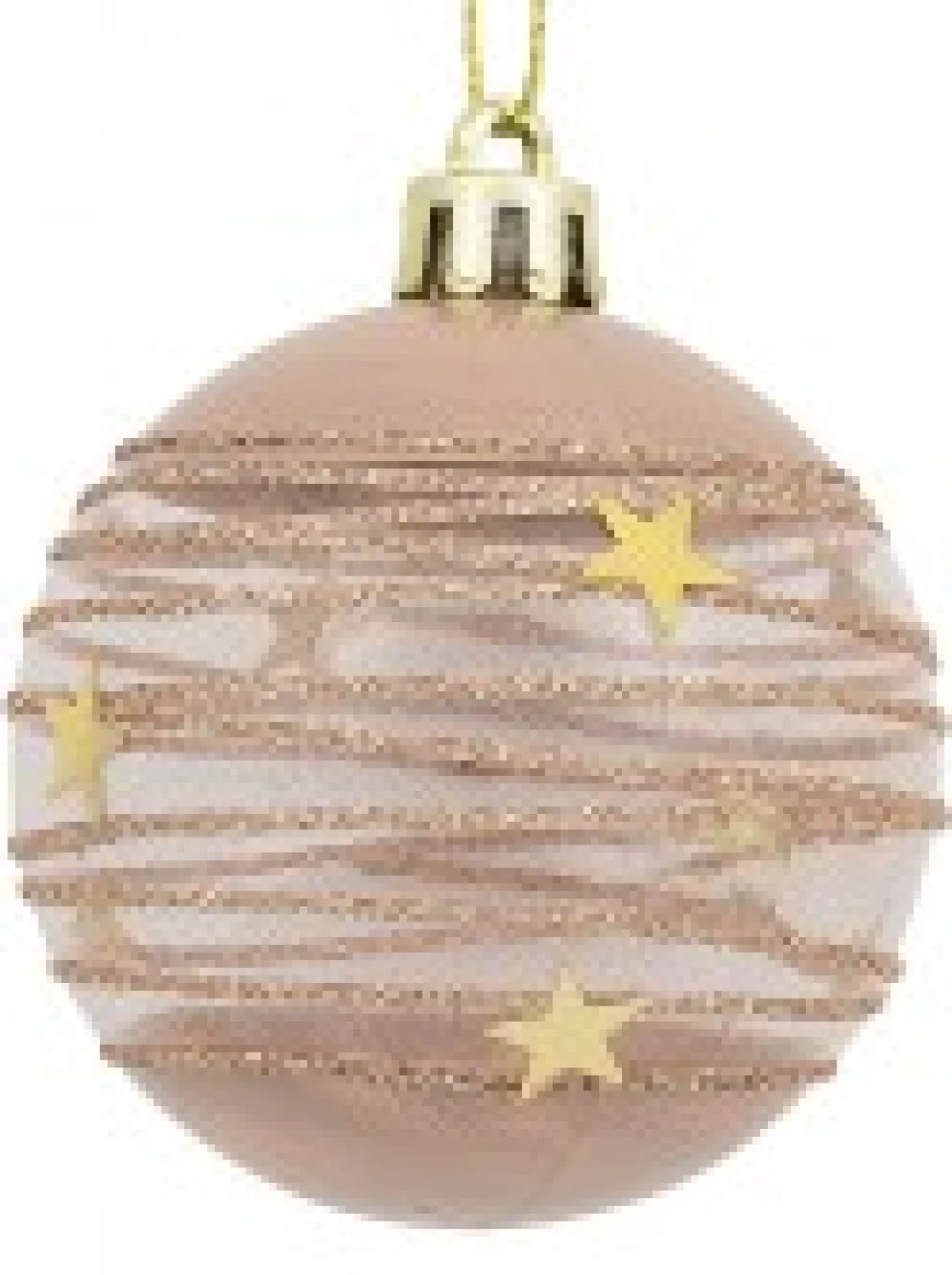 Clearance Christmas Warehouse Taupe, White & Clear Baubles With Gold Stars & Glitter Lines - 6 X 60Mm