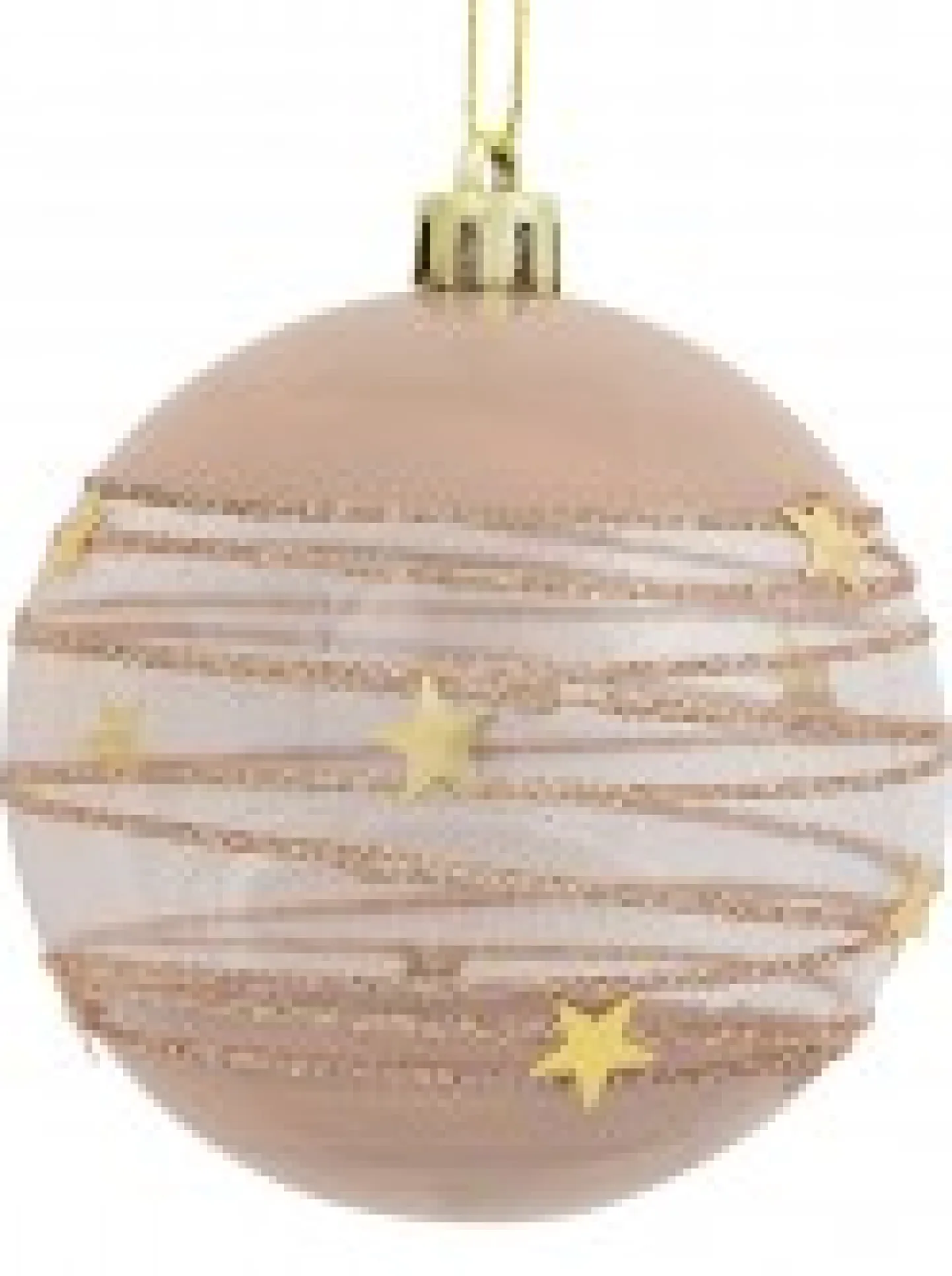 Cheap Christmas Warehouse Taupe, White & Clear Baubles With Gold Stars & Glitter Lines - 4 X 80Mm