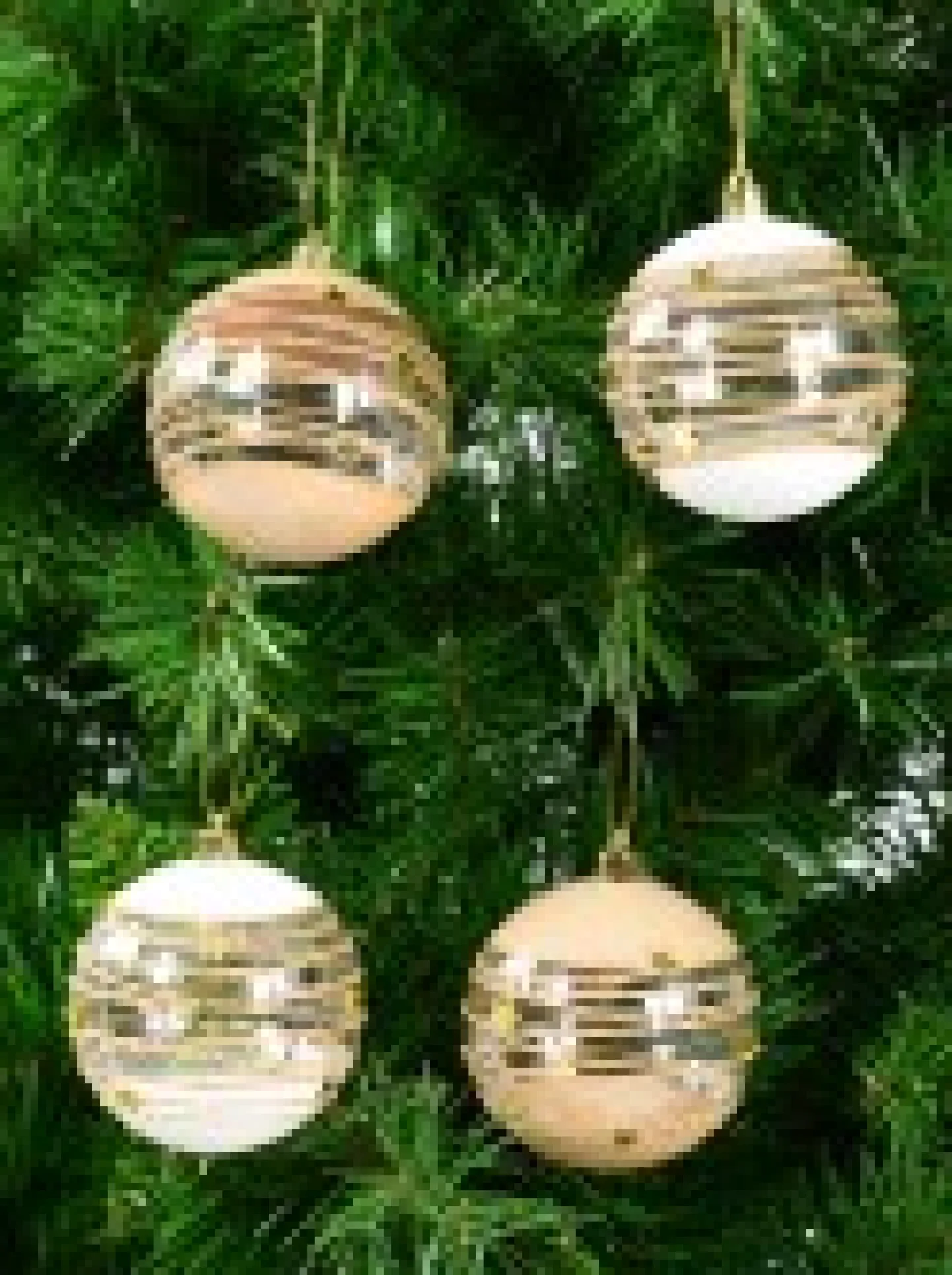 Cheap Christmas Warehouse Taupe, White & Clear Baubles With Gold Stars & Glitter Lines - 4 X 80Mm
