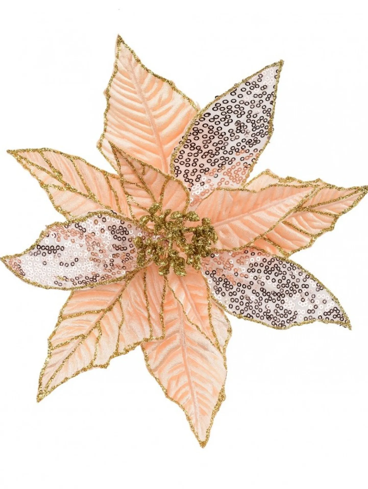 Discount Christmas Warehouse Three Style Peach Pink Poinsettia Decorative Christmas Floral Pick - 28Cm