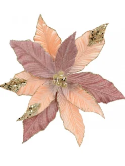 New Christmas Warehouse Three Style Pink & Rose Gold Poinsettia Decorative Christmas Flower Pick - 28Cm