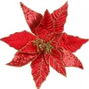 Cheap Christmas Warehouse Three Style Red & Gold Glitter Poinsettia Christmas Flower Pick - 28Cm