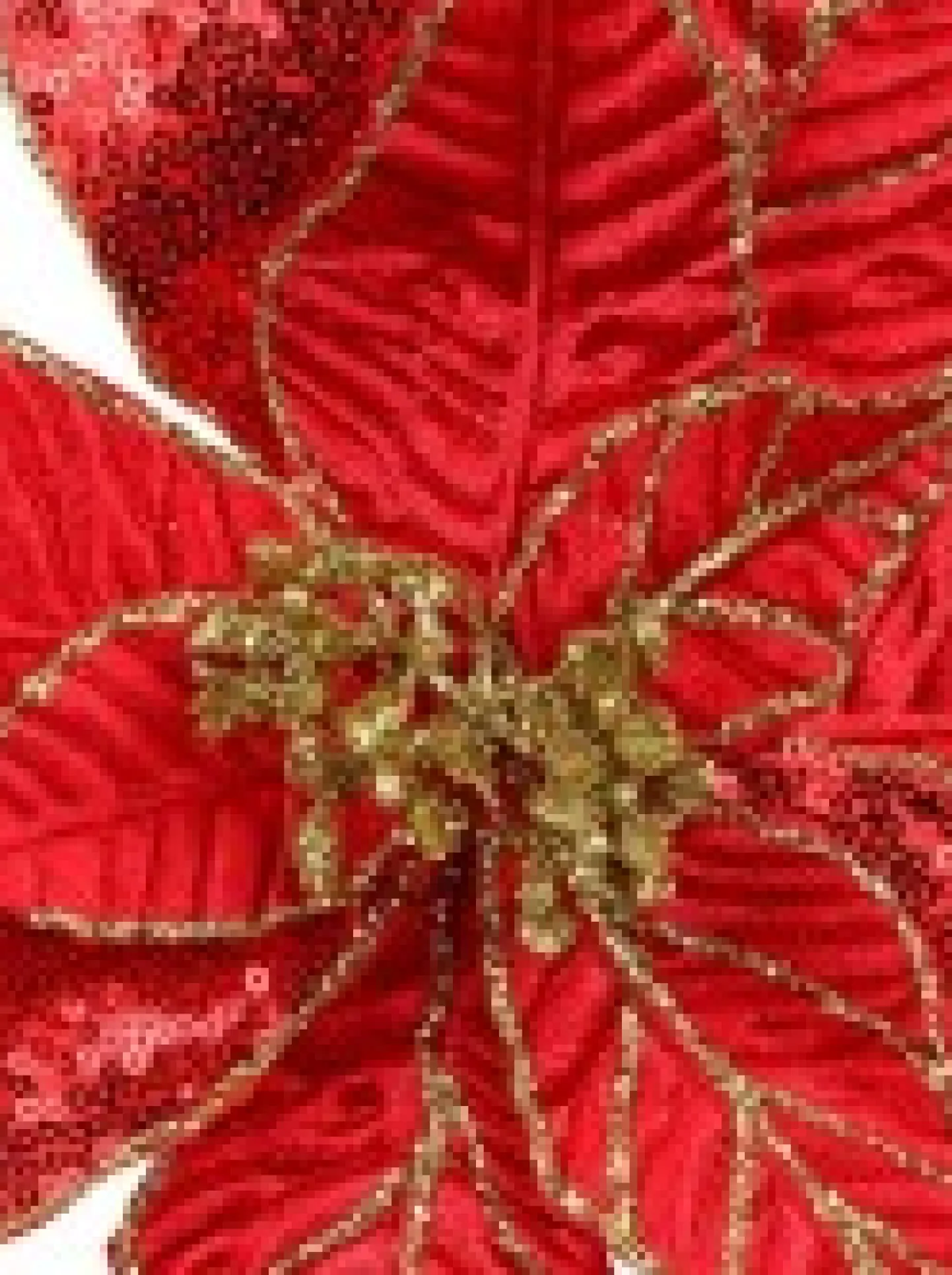 Cheap Christmas Warehouse Three Style Red & Gold Glitter Poinsettia Christmas Flower Pick - 28Cm