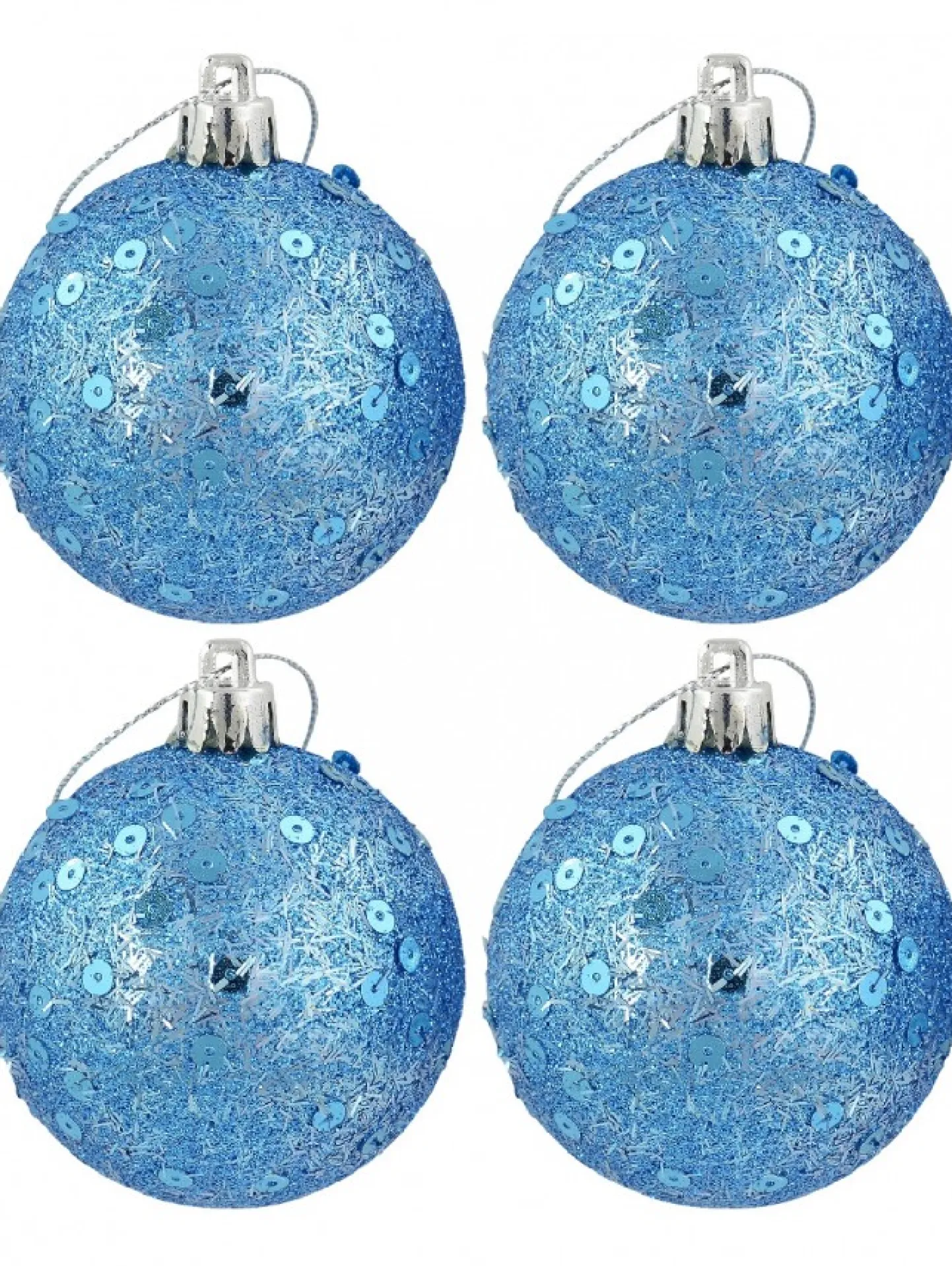 Cheap Christmas Warehouse Turquoise Glittered & Sequin Christmas Bauble Decorations - 6 X 60Mm