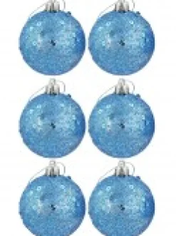Cheap Christmas Warehouse Turquoise Glittered & Sequin Christmas Bauble Decorations - 6 X 60Mm
