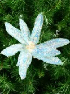 Best Christmas Warehouse Turquoise Poinsettia With Iridescent Sequins Christmas Flower Pick - 26Cm