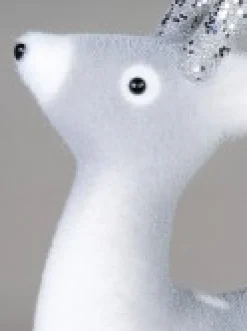 Outlet Christmas Warehouse White & Silver Glittered Flocked Standing Christmas Reindeer Ornament - 44Cm