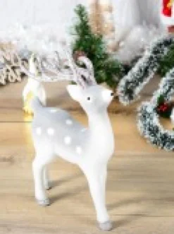 Outlet Christmas Warehouse White & Silver Glittered Flocked Standing Christmas Reindeer Ornament - 44Cm