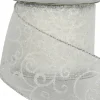 Outlet Christmas Warehouse White Filigree Pattern Organza Christmas Ribbon With Silver Edging - 3M