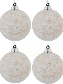 Shop Christmas Warehouse White Furry Foam Christmas Baubles With Champagne Flecks - 6 X 60Mm