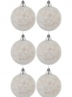 Shop Christmas Warehouse White Furry Foam Christmas Baubles With Champagne Flecks - 6 X 60Mm