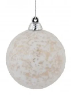 Shop Christmas Warehouse White Furry Foam Christmas Baubles With Champagne Flecks - 6 X 60Mm