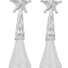 New Christmas Warehouse White Glittered Teardrop Christmas Tree Hanging Decorations - 8 X 11Cm