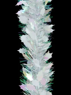 Discount Christmas Warehouse White Holly Leaf & Iridescent Pine Needle Christmas Tinsel Garland - 2.7M