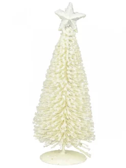 Hot Christmas Warehouse White Iron Christmas Tree With Snow Dust & Star Table Top Ornament - 19Cm