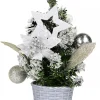 Clearance Christmas Warehouse White Poinsettia & Silver Decorations Tabletop Christmas Tree Ornament - 18Cm