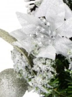 Clearance Christmas Warehouse White Poinsettia & Silver Decorations Tabletop Christmas Tree Ornament - 18Cm