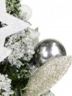 Clearance Christmas Warehouse White Poinsettia & Silver Decorations Tabletop Christmas Tree Ornament - 18Cm