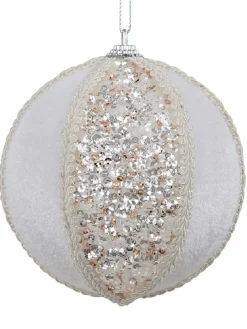 Shop Christmas Warehouse White Sequin & Velvet Bauble Christmas Tree Hanging Decoration - 11Cm