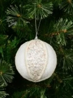 Shop Christmas Warehouse White Sequin & Velvet Bauble Christmas Tree Hanging Decoration - 11Cm