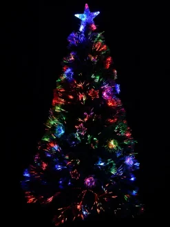 Flash Sale Christmas Warehouse White Tips With Baubles & Stars Rotating Fibre Optic Christmas Tree - 1.2M