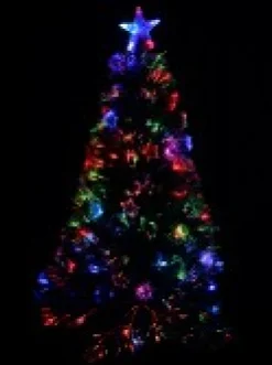 Flash Sale Christmas Warehouse White Tips With Baubles & Stars Rotating Fibre Optic Christmas Tree - 1.2M
