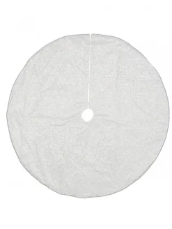 Hot Christmas Warehouse White Velvet With Silver Print & Cord Trim Christmas Tree Skirt - 1.2M