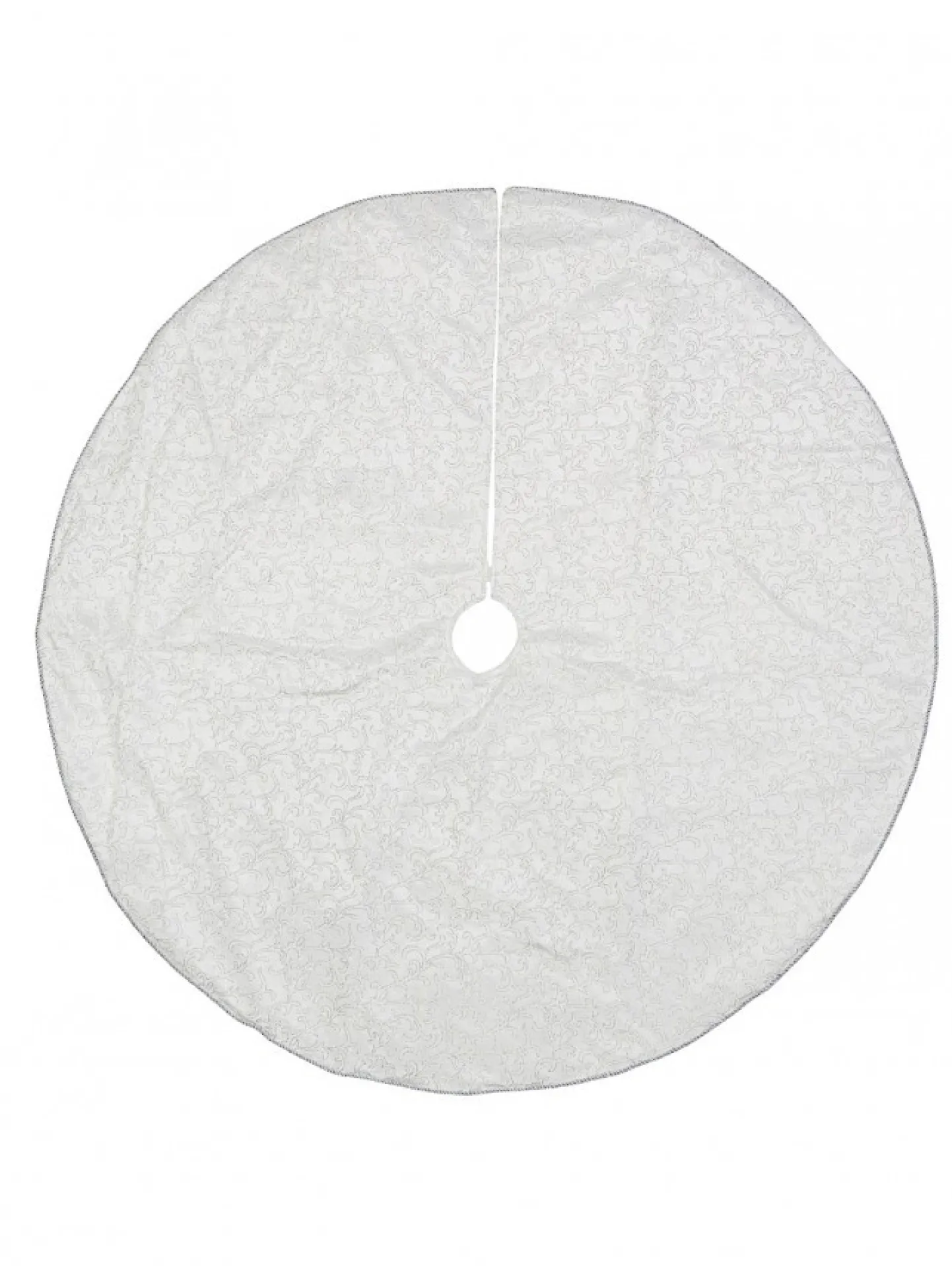 Hot Christmas Warehouse White Velvet With Silver Print & Cord Trim Christmas Tree Skirt - 1.2M