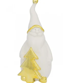 Sale Christmas Warehouse White Winter Large Santa With Gold Tree Ceramic Christmas Ornament - 19Cm