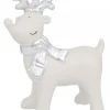 New Christmas Warehouse White Winter Reindeer With Scarf Ceramic Christmas Ornament - 14Cm
