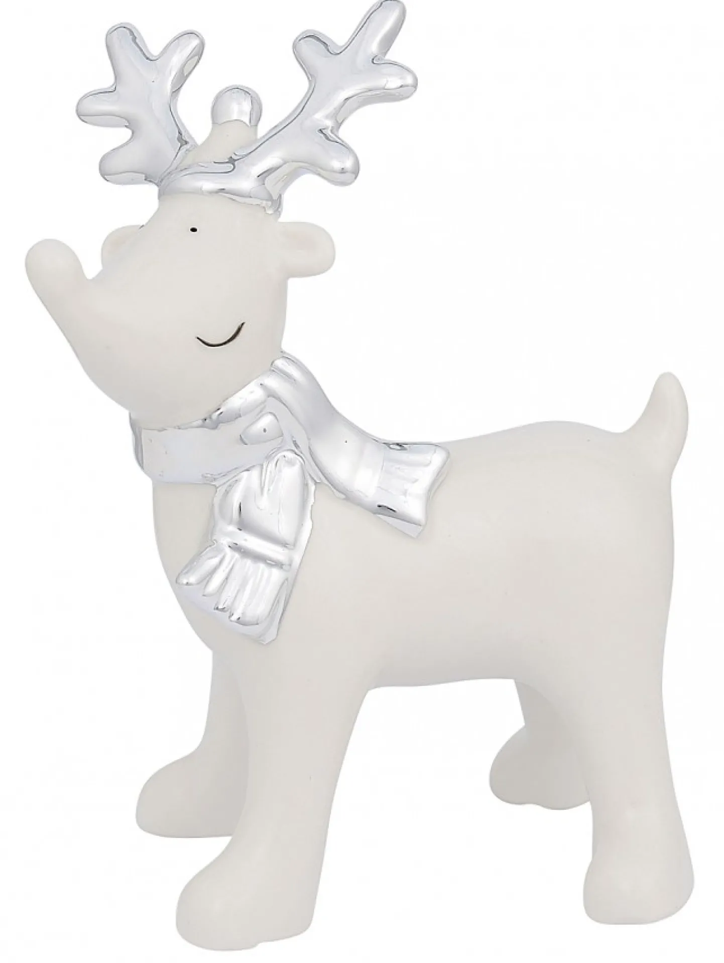 New Christmas Warehouse White Winter Reindeer With Scarf Ceramic Christmas Ornament - 14Cm