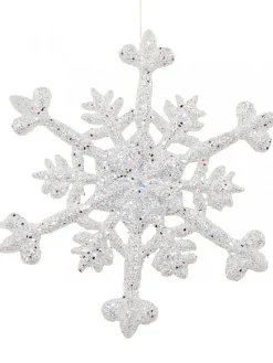Cheap Christmas Warehouse White With Silver Glitter Snowflake Christmas Tree Hanging Decoration - 12Cm