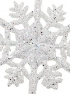 Cheap Christmas Warehouse White With Silver Glitter Snowflake Christmas Tree Hanging Decoration - 12Cm