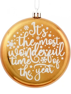 Flash Sale Christmas Warehouse Wonderful Christmas Font On Gold Disc Tree Hanging Decorations - 2 X 11Cm