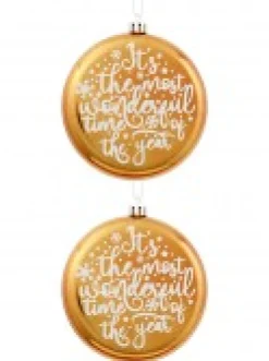 Flash Sale Christmas Warehouse Wonderful Christmas Font On Gold Disc Tree Hanging Decorations - 2 X 11Cm