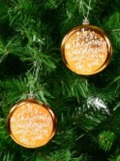 Flash Sale Christmas Warehouse Wonderful Christmas Font On Gold Disc Tree Hanging Decorations - 2 X 11Cm
